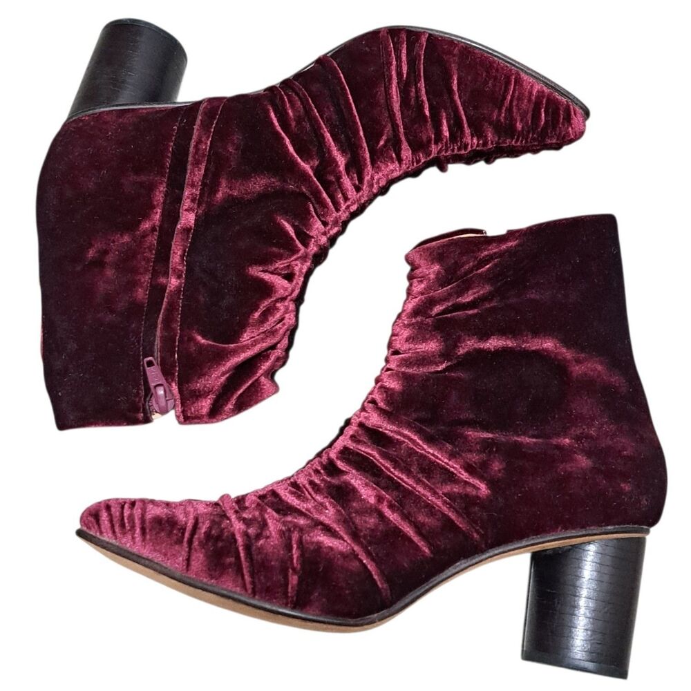 Huma Blanco Wanda Pointed Ruched Velvet Ankle Boots Size 38 Magenta